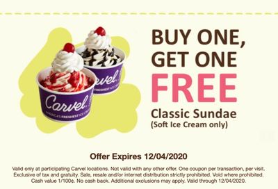 Sign Up for Carvel's Fudge Fanatics Online and Receive a BOGO Classic Soft Ice Cream Sundae Coupon