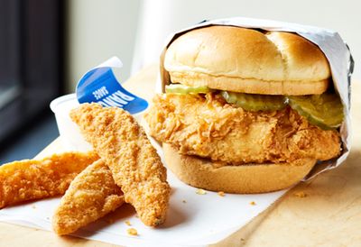 Fried Chicken Sandwich Featuring Zesty Pickles Available at Chester's Chicken