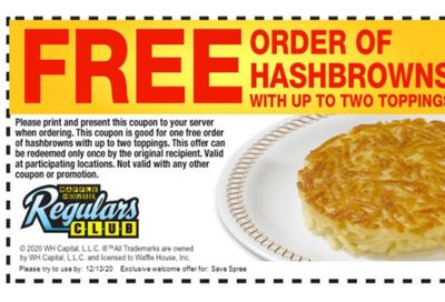 When You Sign Up for the Waffle House Regulars Club Online, You'll Receive a Coupon for Free Hash Browns
