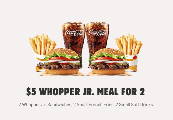 New 5 Whopper Jr Meals For 2 Deal Arrives At Burger King