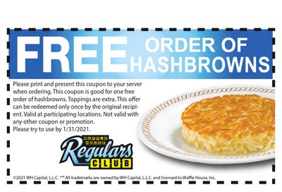 Waffle House Has Just Sent Out a New Free Hashbrown Coupon to All Regulars Club Members