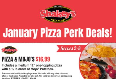 Medium Pizza and Mojo's are Available for $16.99 at Shakey's Pizza with a Limited Time Only Coupon