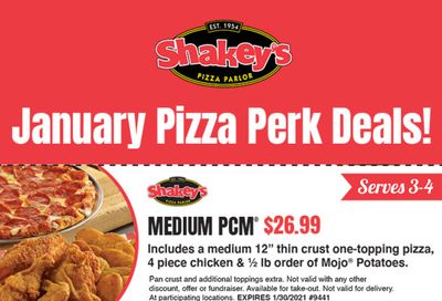 Shakey's Pizza is Offering a One Use Only $26.99 PCM Meal Coupon Valid Through to January 30