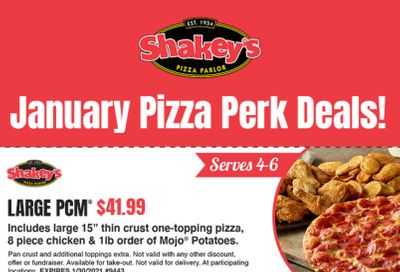 Receive a Large PCM Meal to Feed a Family of 4 to 6 for $41.99 with a New Shakey's Pizza Coupon
