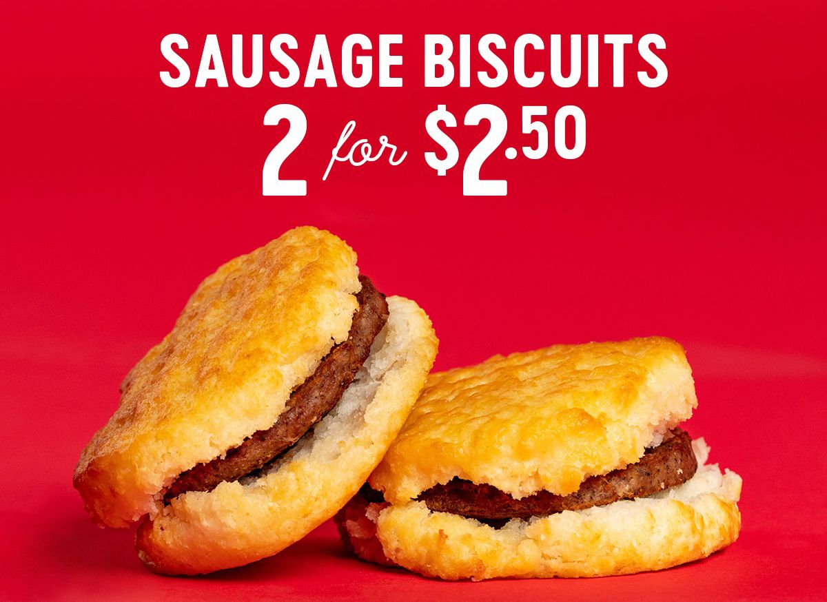 Get 2 Sausage Biscuits for $2.50 at Bojangles for a Limited Time Only