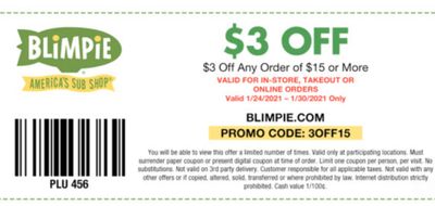 Blimpie's EClub Members Check Your Inbox for a $3 Off Coupon & Promo Code Valid Through to January 30