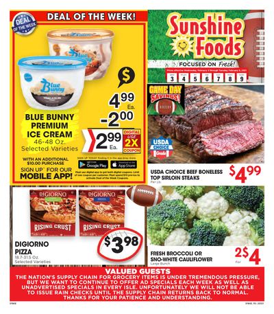 Sunshine Foods Big Game Day Sale Weekly Ad Flyer February 3 to February 9, 2021