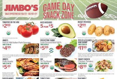 Jimbo's Big Game Day Sale Weekly Ad Flyer February 3 to February 7, 2021 Jimbo's Big Game Day Sale Weekly Ad Flyer February 3 to February 7, 2021
