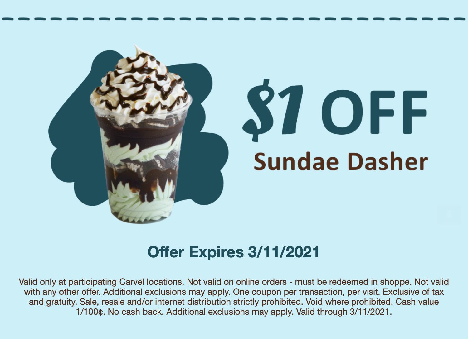Fudgie Fanatics Check Your Inbox to Save $1 Off Your Next Sundae Dasher at Carvel 
