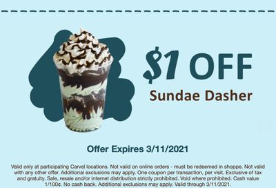 Fudgie Fanatics Check Your Inbox to Save $1 Off Your Next Sundae Dasher at Carvel 