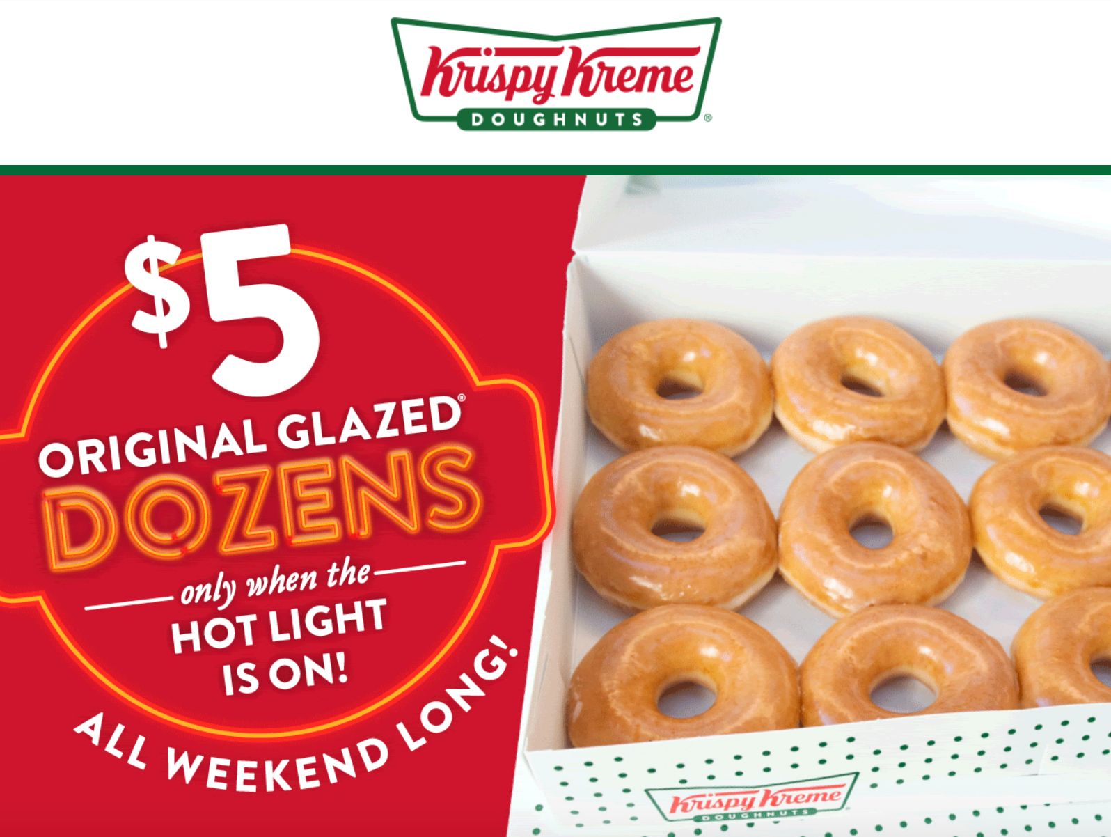Save Big with $5 Original Glazed Dozens During Hot Light Hours Only at Krispy Kreme Through to February 28