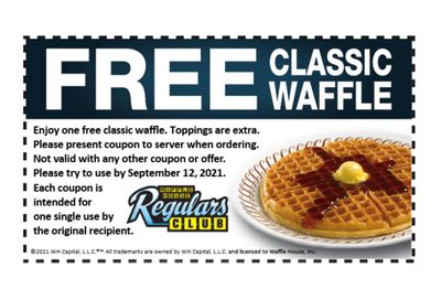 Regulars Club Members Check Your Inbox for a New Waffle House Coupon: Get a Free Waffle Through to September 12