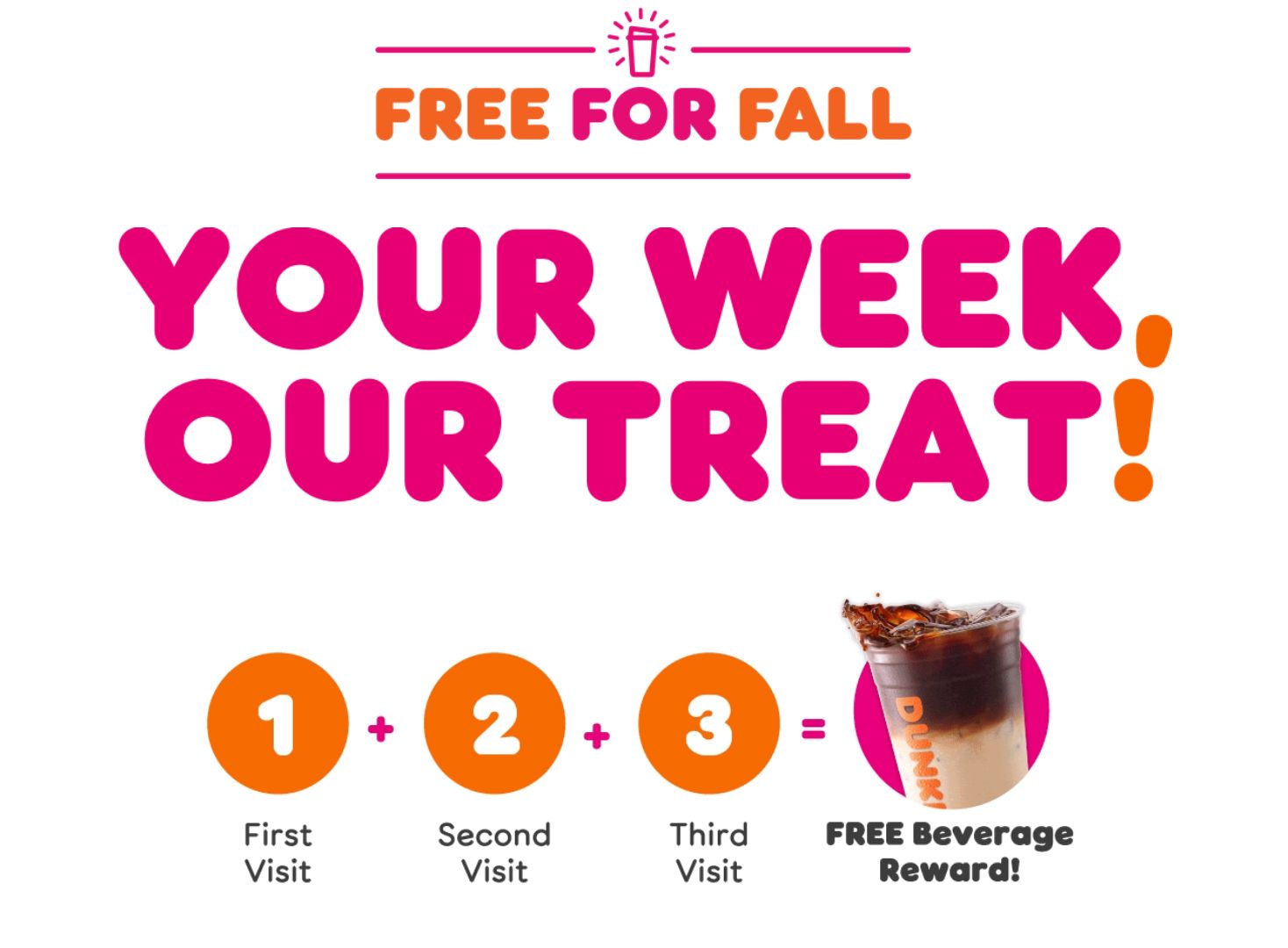 DD Perks Members Can Earn a Free Drink with 3 Qualifying Purchases in a Week at Dunkin' Donuts Through to October 3
