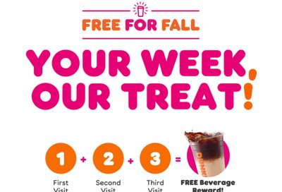 DD Perks Members Can Earn a Free Drink with 3 Qualifying Purchases in a Week at Dunkin' Donuts Through to October 3