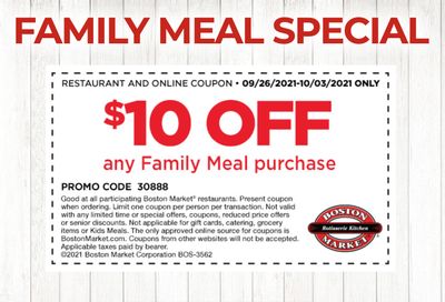 Rotisserie Rewards Members Get $10 Off Any Family Meal at Boston Market with a New Email Coupon