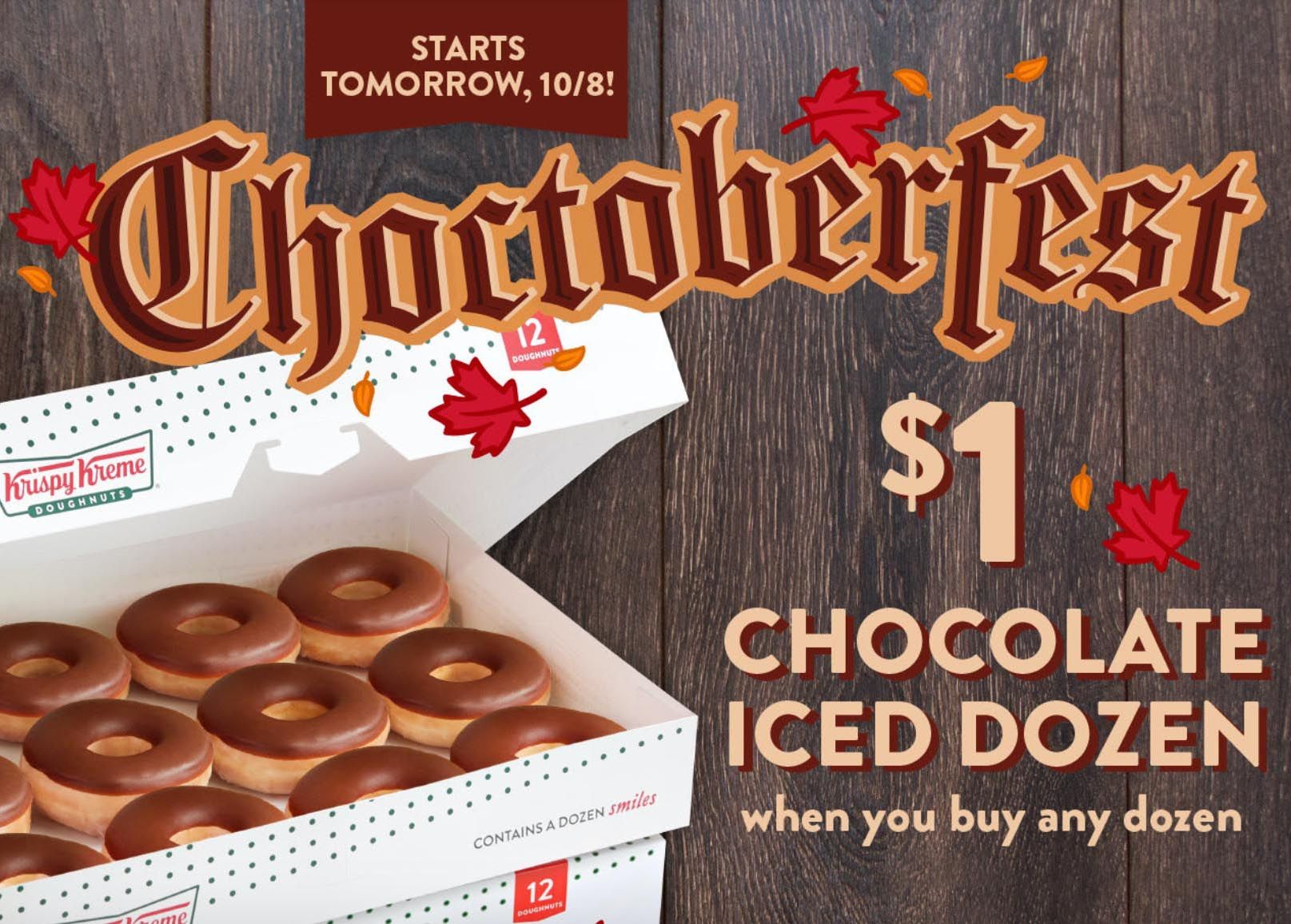 Buy 1 Dozen and Get a Second Chocolate Iced Dozen for $1 with a New Deal for Rewards Members at Krispy Kreme