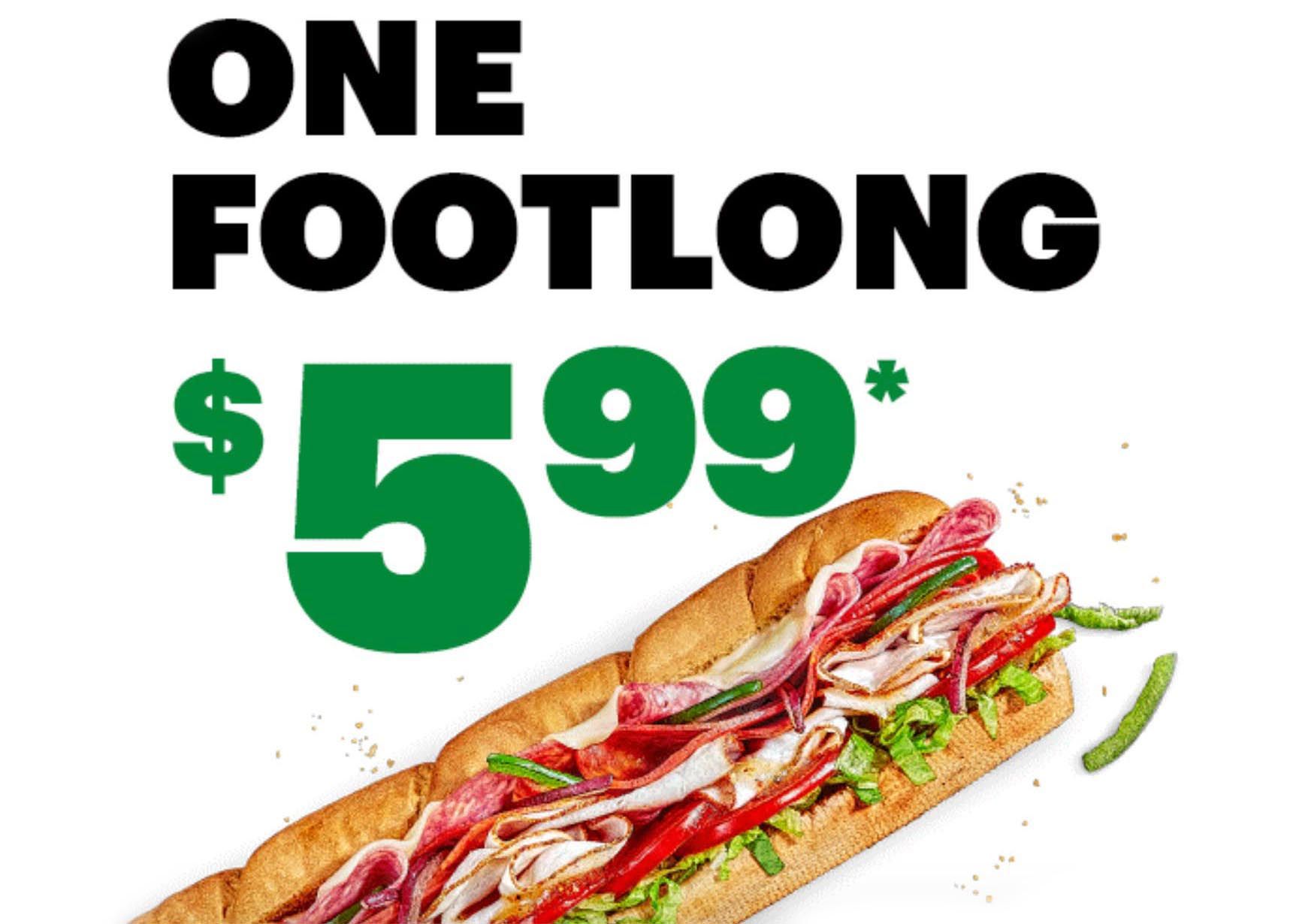 MyWay Rewards Members Can Get a $5.99 Footlong to Celebrate Footlong Friday with an Online or In-app Subway Order