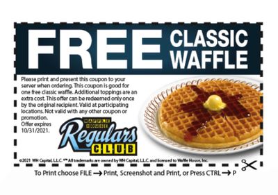 Free Classic Waffle for Members of the Waffle House Regulars Club with Coupon