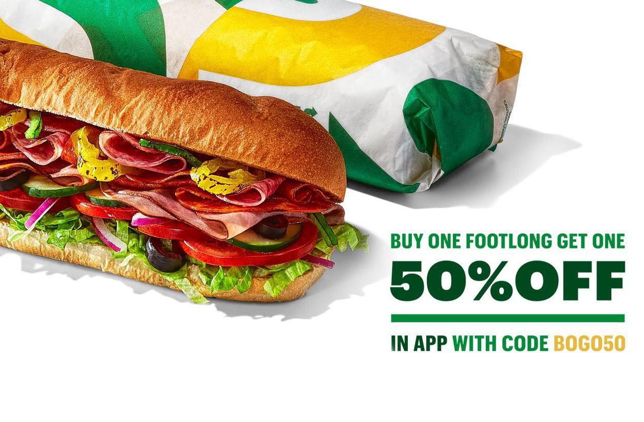 Buy 1 Footlong, Get Another at 50% Off with Online Subway Orders Using a New Promo Code 