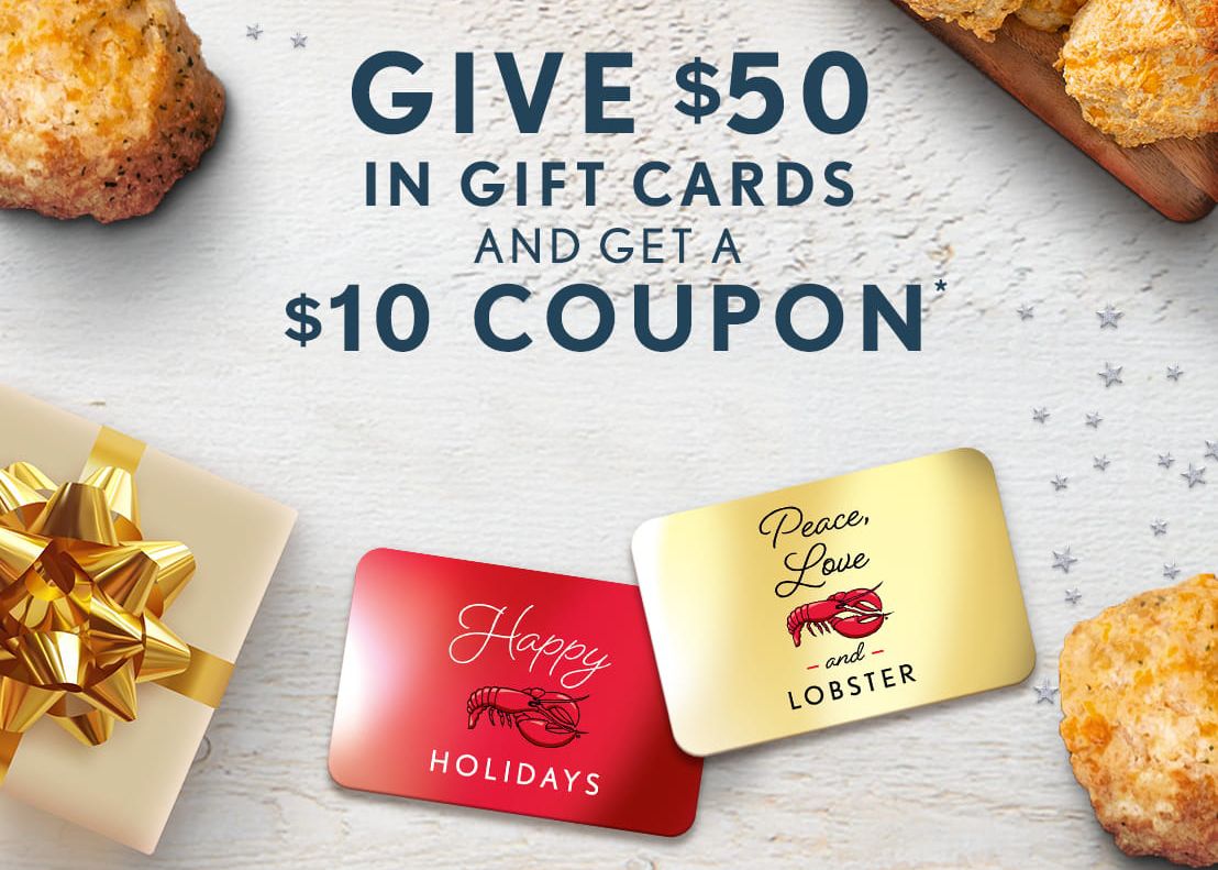 Get a One Time Use $10 Off Coupon When You Purchase $50 in Red Lobster Gift Cards