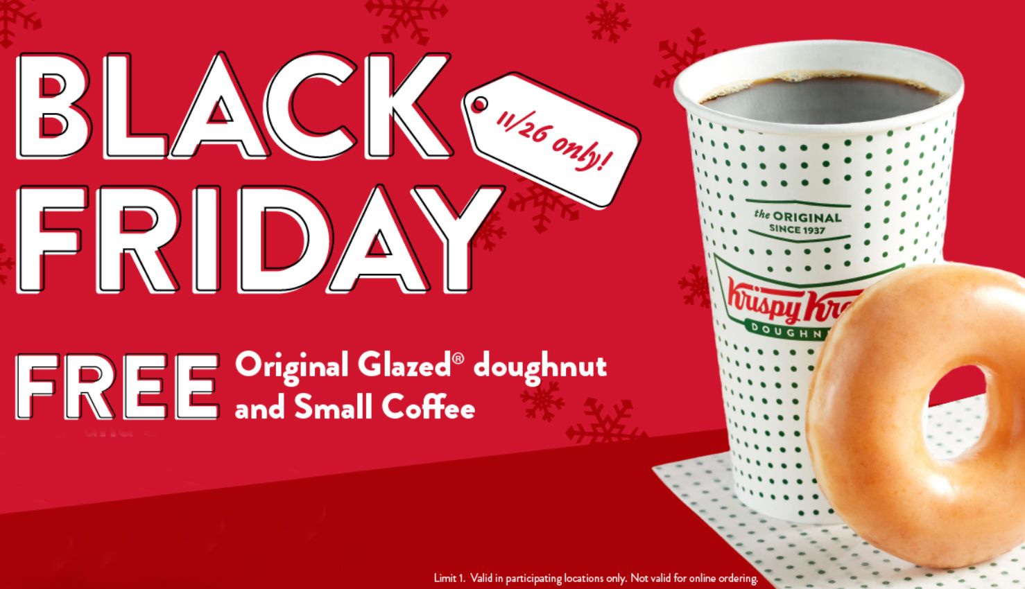 This Black Friday Receive a Free Original Glazed Doughnut and Small Coffee In-shop at Krispy Kreme