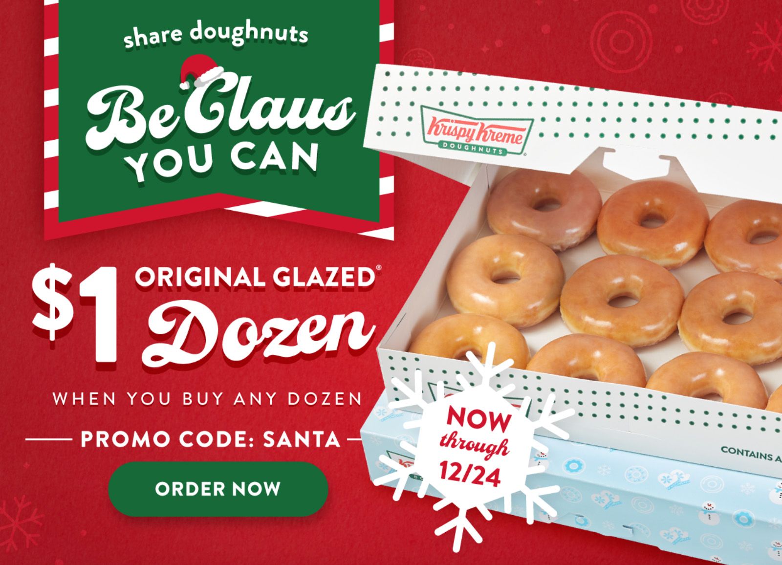 Buy Any Dozen and Receive a $1 Original Glazed Dozen Online at Krispy Kreme Through to December 24