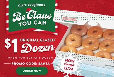 Buy Any Dozen and Receive a $1 Original Glazed Dozen Online at Krispy Kreme Through to December 24