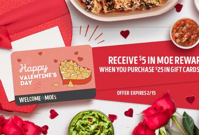 Get $5 in Moe Rewards When You Buy $25 in Gift Cards Online at Moe’s Southwest Grill 