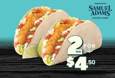 Enjoy a 2 for $4.50 Deal with Beer Battered Crispy Fish Tacos at Select Del Taco Restaurants