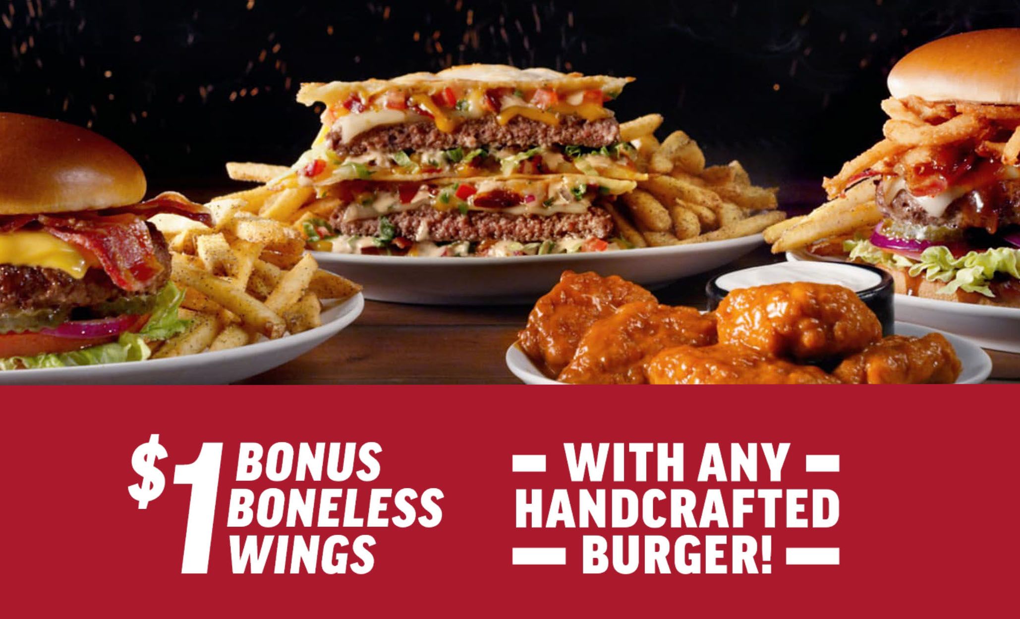 Score 5 Boneless Chicken Wings for $1 with Any Handcrafted Burger Purchase at Applebee’s