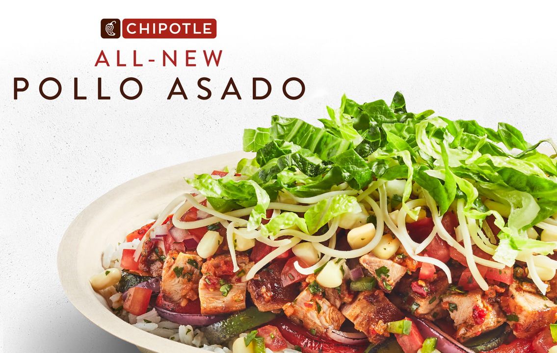 The New Pollo Asado Lands at Chipotle with a Limited Time Only $0 Delivery Fee Deal