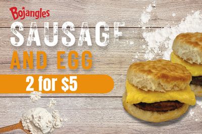Save with Bojangles' Popular 2 for $5 Sausage and Egg Biscuit Deal