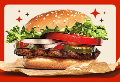 Royal Perks Members: Claim a Free Whopper with a $1 In-app or Online Purchase on June 1 at Burger King
