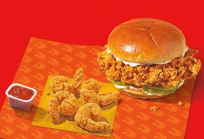 Enjoy the Hushpuppy Shrimp Surf & Turf Sandwich Combo at Popeyes Chicken for a Limited Time Only