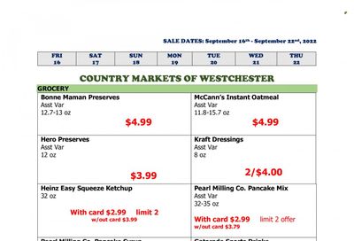 Country Markets of Westchester (NY) Weekly Ad Flyer Specials September 16 to September 22, 2022