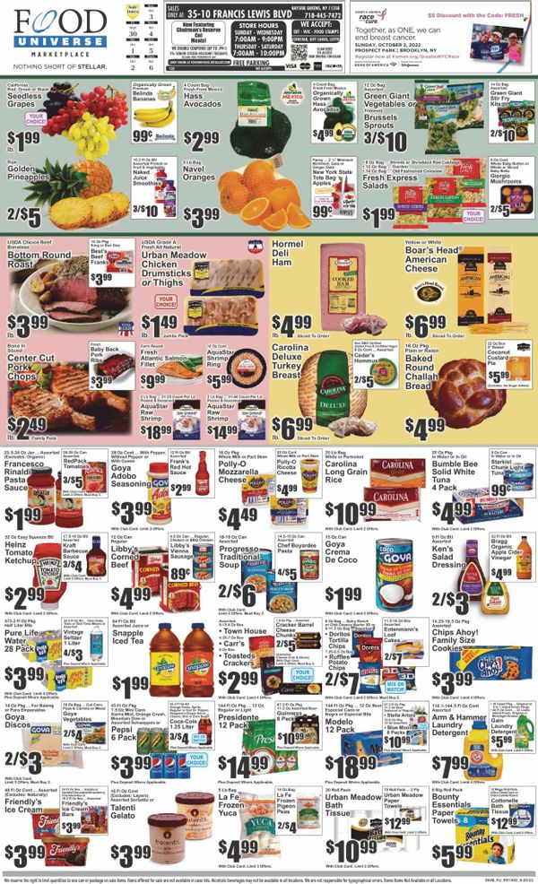 Food Universe (NY) Weekly Ad Flyer Specials September 30 to October 6, 2022