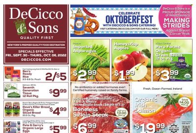 DeCicco & Sons (NY) Weekly Ad Flyer Specials September 30 to October 6, 2022