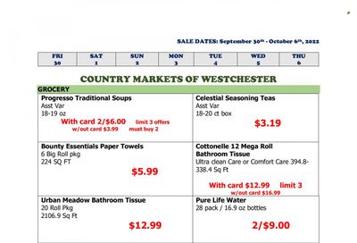 Country Markets of Westchester (NY) Weekly Ad Flyer Specials September 30 to October 6, 2022