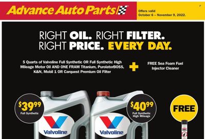 Advance Auto Parts Weekly Ad Flyer Specials October 6 to November 9, 2022