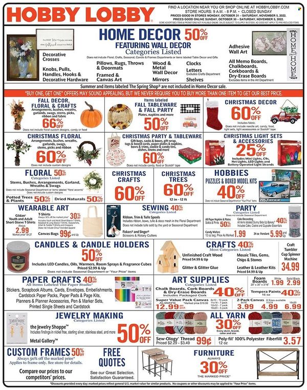 Hobby Lobby Weekly Ad Flyer Specials October 30 to November 5, 2022