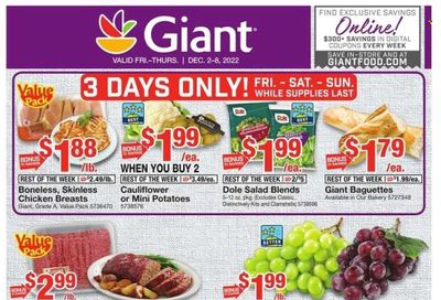 Giant Food (DE, MD, VA) Weekly Ad Flyer Specials December 2 to December 8, 2022