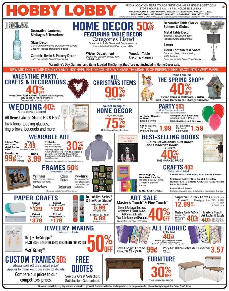 Hobby Lobby Weekly Ad Flyer Specials January 1 to January 7, 2023