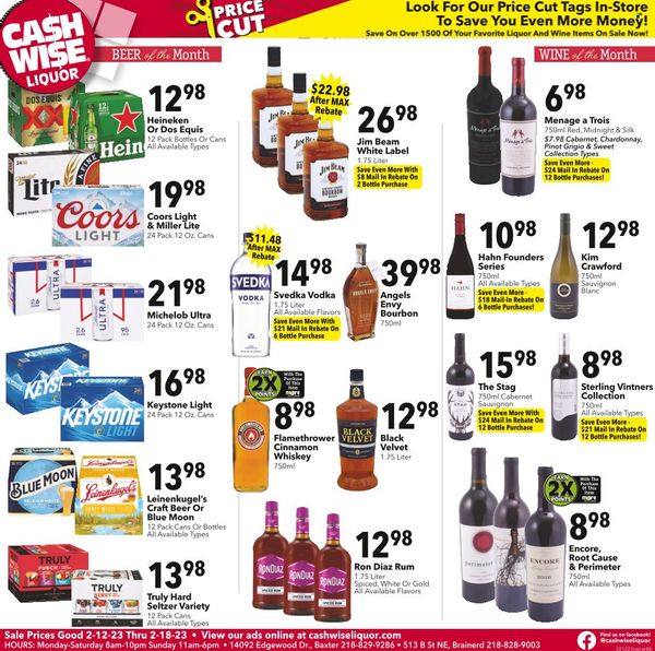 Cash Wise Liquor Only (MN) Weekly Ad Flyer Specials February 12 to