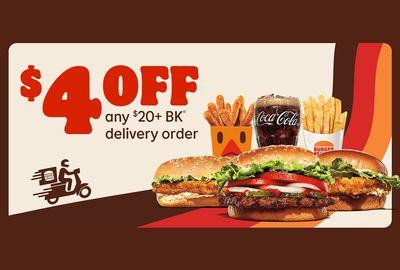 Save $4 Off a $20+ Burger King Online or BK App Delivery Order: A Royal Perks Exclusive