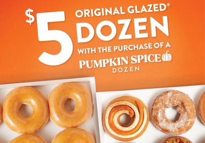 Score a $5 Original Glazed Dozen When You Buy a Pumpkin Spice Specialty Dozen on August 11 and 12: Krispy Kreme Rewards Members Only