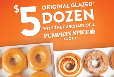 Score a $5 Original Glazed Dozen When You Buy a Pumpkin Spice Specialty Dozen on August 11 and 12: Krispy Kreme Rewards Members Only