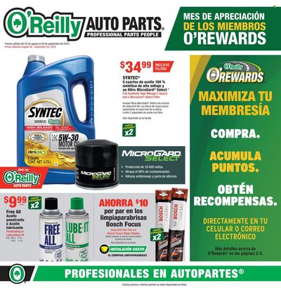 O'Reilly Auto Parts Weekly Ad Flyer Specials August 30 to September 26, 2023