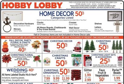 Hobby Lobby Weekly Ad Flyer Specials October 8 to October 14, 2023