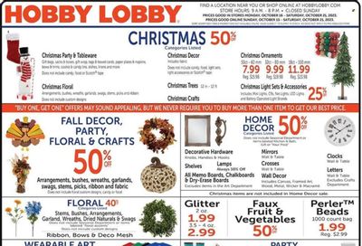 Hobby Lobby Weekly Ad Flyer Specials October 15 to October 21, 2023