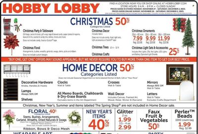 Hobby Lobby Weekly Ad Flyer Specials November 26 to December 2, 2023